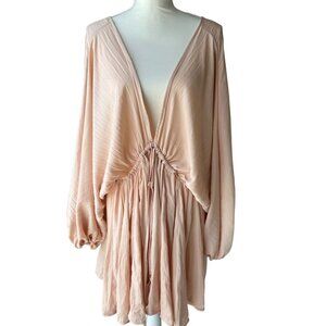 FREE PEOPLE Deep V Peach Gathered Dress Size XS